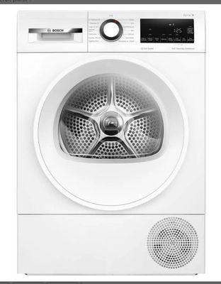 un gros plan d'un sèche-linge blanc sur fond blanc