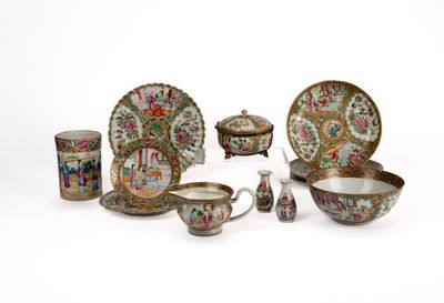 an image of a group of chinese porcelain dishes and cups