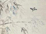 un tableau représentant un oiseau perché sur une branche d'arbre