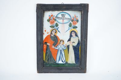 an image of a picture of a painting of a woman and two men