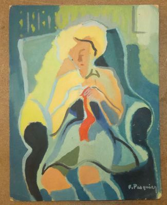 PASQUIER Francis, "femme assise", huile sur carton, signée e…
