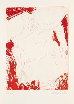 une image représentant un dessin en rouge et blanc d'une femme