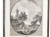 a framed print of a landscape with a castle in the distance