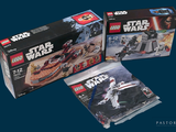 Trois coffrets Lego Star Wars sont présentés dans un emballage