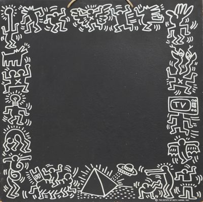a black and white drawing of a square frame with a design on it