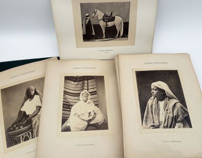 three old black and white photographs of women and horses in a book