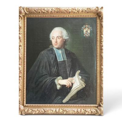 tableau représentant un homme vêtu d'un manteau noir, tenant un livre dans la main droite