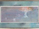 tableau représentant un arbre et deux personnes dans un champ, avec le ciel en arrière-plan