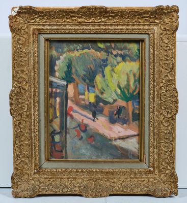une image d'un tableau représentant une femme assise sur un banc