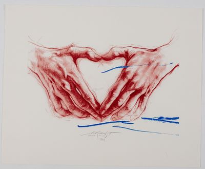 Ernest PIGNON ERNEST (1942) : Le coeur formé avec les mains. - Photo 1