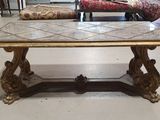 a table that has a marble top on it