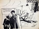 drawing of a man standing in front of a sign with a gun