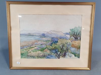 C. CHANTRON (?), 1910 : "Paysage provençal de bord de mer".