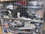 a cart full of shoes that are sitting on the floor