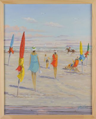 Guy FONTAINE (1951-) "Deauville, parasols" HST, SBD.