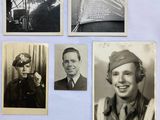 several old black and white photos of a man in a pilot ' s uniform