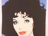 an image of a painting of a woman ' s face with black hair