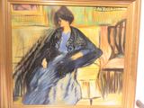 une peinture représentant une femme assise sur une chaise