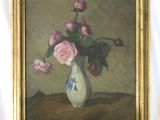 une peinture de fleurs dans un vase sur une table