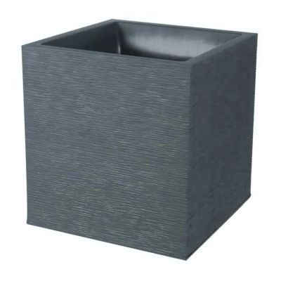 grey square planter with black liners