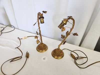 pair of antique brass candlesticks with flowers and leaves