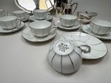 a lot of cups and saucers on the table