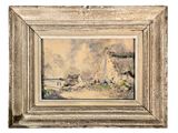 an old painting of a castle in the middle of a field