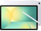 the tablet is white and has a white pen on top of it