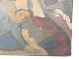 a painting of a man holding a baby in his arms