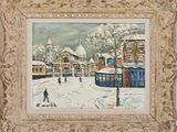 une image représentant un tableau illustrant une scène de rue avec des personnes marchant dans la neige