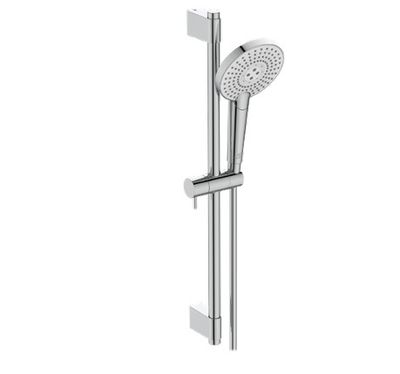 a close up of a shower head with a hand shower