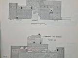 two drawings of a castle with a tower and a tower on top of it