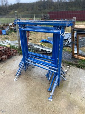 a blue frame that is sitting on the ground