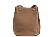a brown leather handbag on a white background