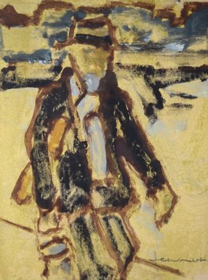 Jef FRIBOULET "Paysan" Huile sur papier signé en bas à droit…