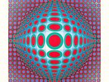 an image of a red and blue sphere with circles on it