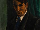 portrait of a man in a suit and tie by a green curtain