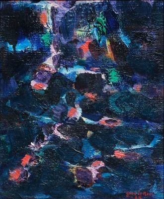 a painting of a painting of a person in the water
