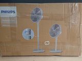 emballage d'une boîte sur laquelle est représenté un ventilateur, posée sur une table