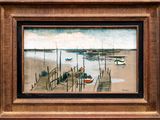 a picture of a painting of boats on the water