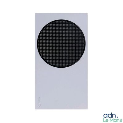 an image of a close up of a speaker on a white surface