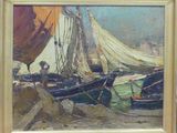 une image d'un tableau représentant un bateau sur l'eau