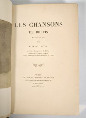 LOUYS (Pierre). Les Chansons de Bilitis. Paris, Mercure de F…