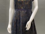an image of a mannequin wearing a black dress with a lace overlay