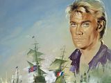 an image of a painting of a man on a boat in the water