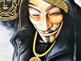 an image of a painting of a guy in a hoodie with a mask on