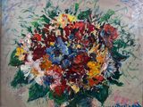une peinture représentant un bouquet de fleurs dans un vase