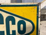 a yellow and green sign with the word eco on it