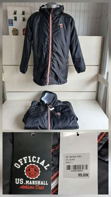 two pictures of a man ' s jacket and tie on display