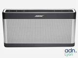 a close up of a speaker on a white background with the words adn lyon